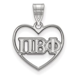 Sterling Silver Pi Beta Phi Heart Greek Letters Pendant